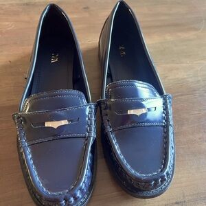 Zara Glossy Black Loafers for Women